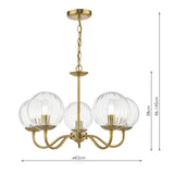 5 Light Armed Pendant Natural Brass and Glass (0183JOC0542)