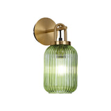 1 Light Wall Light Switched, E27, Brass Gold With 14cm Tubular Ribbed Glass, Green - Other Colours available  (1230RUBLTK2266)