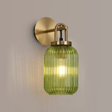 1 Light Wall Light Switched, E27, Brass Gold With 14cm Tubular Ribbed Glass, Green - Other Colours available  (1230RUBLTK2266)