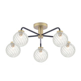 5 Light Semi Flush Matt Black/Antique Brass with Twisted Glass (0183LAI545403)