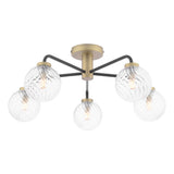 5 Light Semi Flush Matt Black/Antique Brass with Twisted Glass (0183LAI545403)