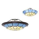 35cm Non-Electric Uplighter Shade Cream/Blue Aged Antique Brass Trim (1230MAJ29B)