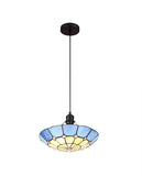 1 Light Pendant E27 with 35cm Tiffany Shade, Cream/Blue Aged Antique Brass Trim (1230MAJK8)