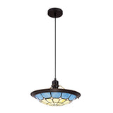 1 Light Pendant E27 with 35cm Tiffany Shade, Cream/Blue Aged Antique Brass Trim (1230MAJK8)