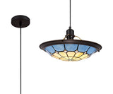 1 Light Pendant E27 with 35cm Tiffany Shade, Cream/Blue Aged Antique Brass Trim (1230MAJK8)