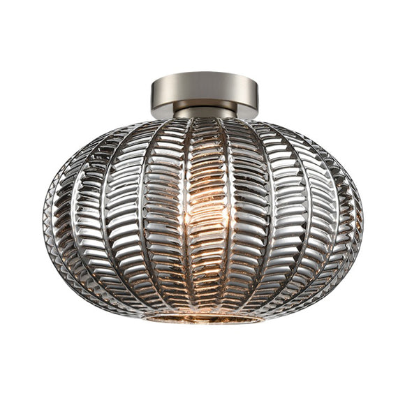 1 Light Flush Fitting in Satin Nickel with Smoked Chevron Glass (0194MEZ5817509)