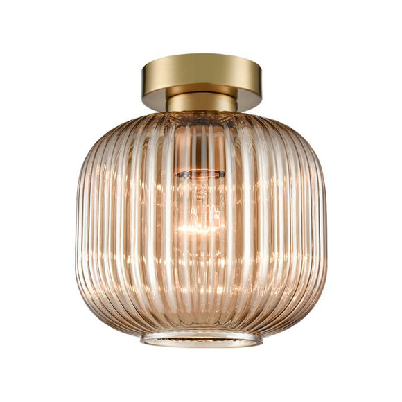 1 Light Flush Fitting in Aged Brass with Amber Glass (0194MEZ5818387)