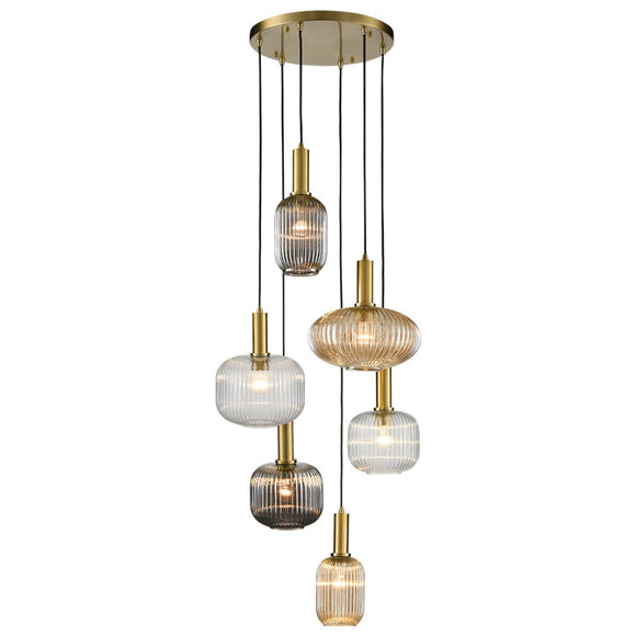 6 Light Drop Pendant in Aged Brass with Glasses as shown  (0194MEZ24916)