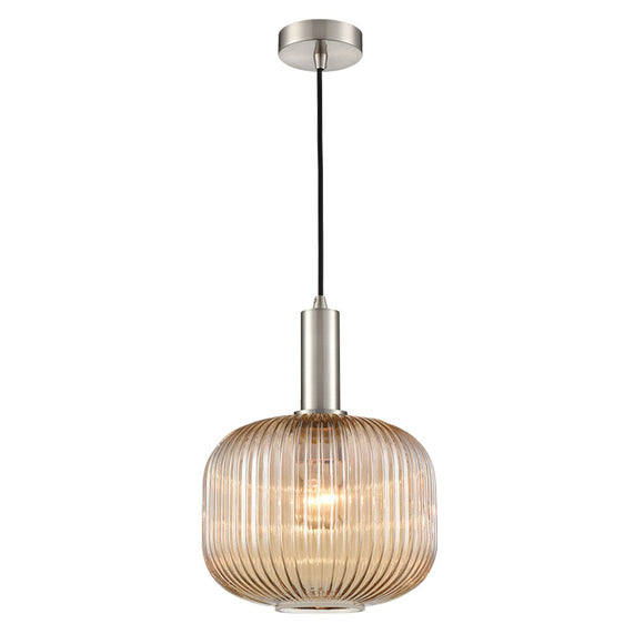 1 Light Drop Pendant in Satin Nickel with Amber Glass (0194MEZ460390)