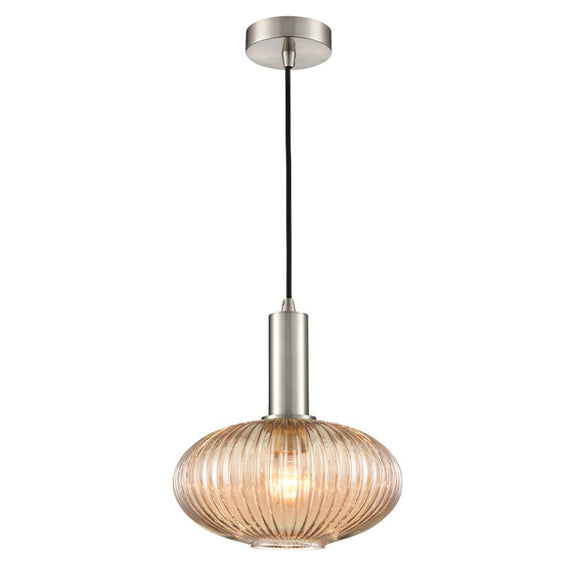 1 Light Drop Pendant in Satin Nickel with Amber Glass (0194MEZ460396)