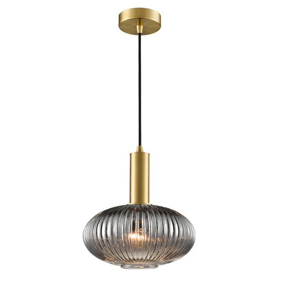 1 Light Drop Pendant in Aged Brass with Smoked Glass (0194MEZ461395)