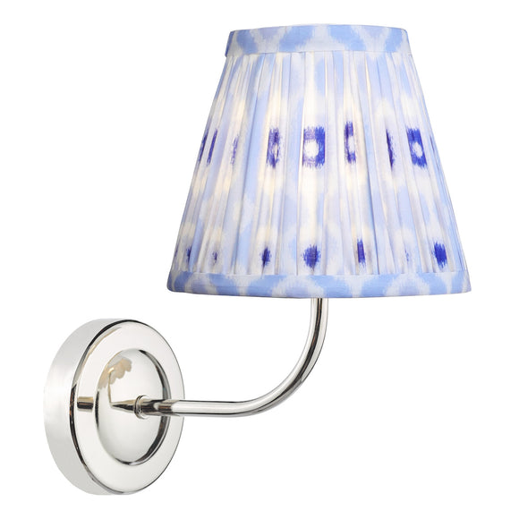 1 Light Rechargeable Wall Light in Polished Nickel with Blue Cotton Mix Shade (0183NAV0738)