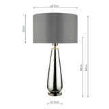 1 Light Table Lamp Black Chrome Smoked Glass with Shade with Measurements