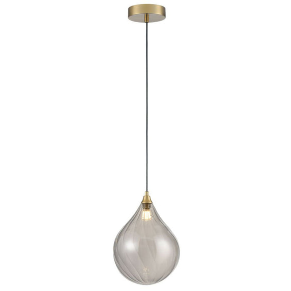 200mm Single Pendant in Aged Brass with Smoked glass (0194PER424359)