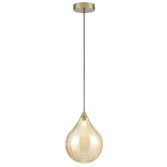 200mm Single Pendant in Aged Brass with Amber glass (0194PER424360)