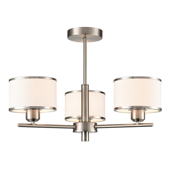 3 Light Ceiling Light in Satin Nickel with Off-White Shade (0194POLFL24973)