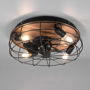 4 Light Ceiling Lamp and Ventilator Fan Black Matt / Wood (1542TROR61105032)
