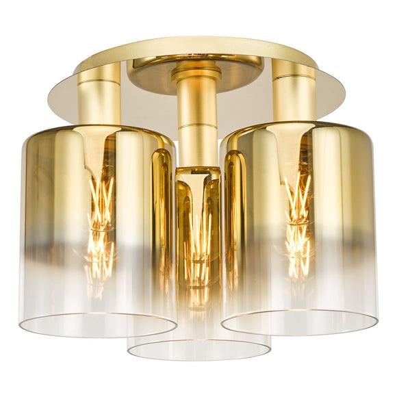 3 Light Flush Satin Brass Ombre Gold Glass (0183SAV5335)