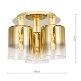 3 Light Flush Satin Brass Ombre Gold Glass (0183SAV5335)