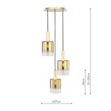 3 Light Cluster Pendant Satin Brass Ombre Gold Glass (0183SAV8835)