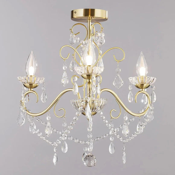 3 Light Flush Bathroom Chandelier - IP44 - Satin Brass (2010SPA20182SBRS)