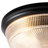 IP44 2 Light E27 Bathroom Flush Ceiling Light, Satin Black/Prismatic Glass (1230SHI44B)