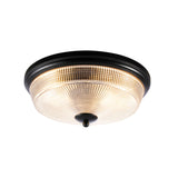 IP44 2 Light E27 Bathroom Flush Ceiling Light, Satin Black/Prismatic Glass (1230SHI44B)