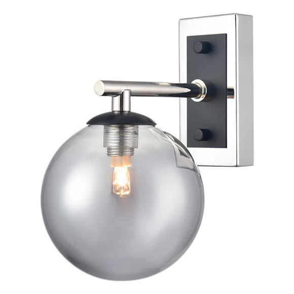 1 Light Bathroom Wall Bracket in Matt Black and Polished Nickel - 120mm Smoked Glass IP44 (0194STEWB404376)