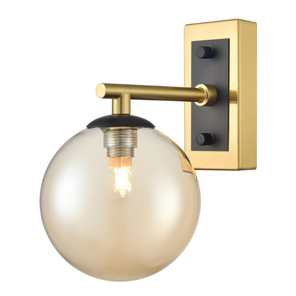 1 Light Bathroom Wall Bracket in Matt Black and Aged Brass - 120mm Amber Glass IP44 (0194STEWB405377)