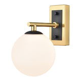 1 Light Bathroom Wall Bracket in Matt Black and Aged Brass - 120mm Opal Glass IP44 (0194STEWB405378)