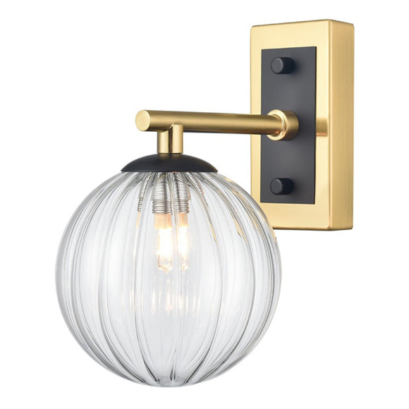 1 Light Bathroom Wall Bracket in Matt Black and Aged Brass - 120mm Clear Glass IP44 (0194STEWB405382)