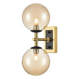 2 Light Bathroom Wall Bracket in Matt Black and Aged Brass - 120mm Amber Glass IP44 (0194STEWB407377)