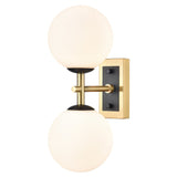 2 Light Bathroom Wall Bracket in Matt Black and Aged Brass - 120mm Opal Glass IP44 (0194STEWB407378)