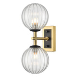 2 Light Bathroom Wall Bracket in Matt Black and Polished Nickel - 120mm Clear Glass IP44 (0194STEWB406382)