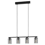 4 Light Pendant Light in Black Steel and Clear Glass (0794ZOC99707)