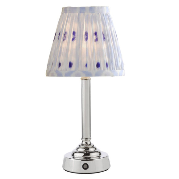 1 Light Rechargeable Table Light in Polished Nickel with Blue Cotton Mix Shade (0183VIR4238)