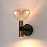 2 Light Wall Light in Matt Black and Satin Brass with Amber Glass (0194MERWB623515)