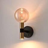 2 Light Wall Light in Matt Black and Satin Brass with Amber Glass (0194MERWB623539)