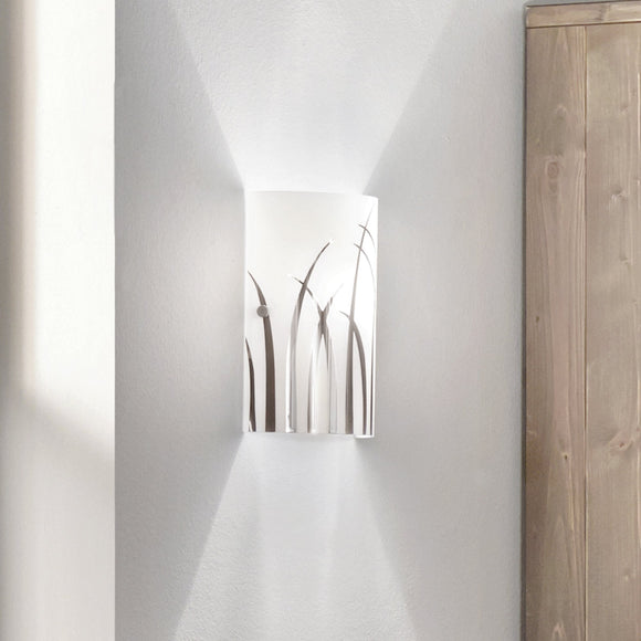 Wrap-Around Wall Sconce - Patterned Glass with Polished Chrome Grass pattern (079492742)