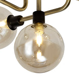 5 Light Flush Ceiling Fitting - Matt Black/Antique Brass/Cognac Glass (1230FAI28A)