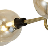 9 Light Flush Ceiling Fitting - Matt Black/Antique Brass/Cognac Glass (1230FAI28B)