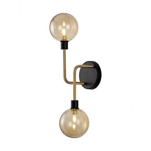 2 Light Wall Lamp - Matt Black/Antique Brass/Cognac Glass (1230FAI29A)