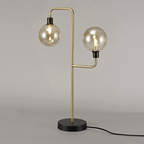 2 Light Table Lamp - Matt Black/Antique Brass/Cognac Glass (1230FAI29C)