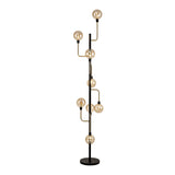 8 Light Floor Lamp - Matt Black/Antique Brass/Cognac Glass (1230FAI29B)