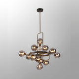 12 Light Fixed Ceiling Pendant - Matt Black/Antique Brass/Cognac Glass (1230FAI27A)