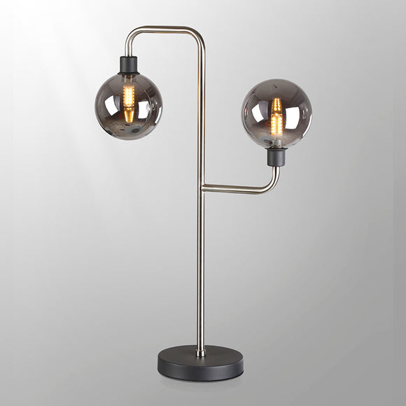 2 Light Table Lamp - Graphite/Satin Nickel/Smoke Glass (1230FAI39E)