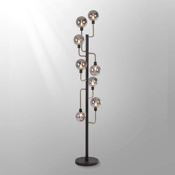 8 Light Floor Lamp - Graphite/Satin Nickel/Smoke Glass (1230FAI39F)