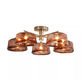 5 Light Semi-flush, Brown Milky Glass and Antique Brass (0483CHA320275AB)