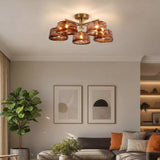 5 Light Semi-flush, Brown Milky Glass and Antique Brass (0483CHA320275AB)