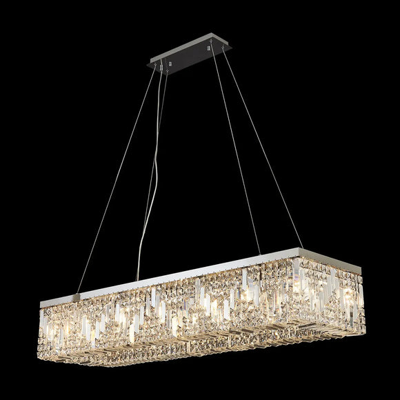 120x37cm Rectangular Pendant Chandelier, 16 Light E14, Polished Chrome/Crystal (1230HAL40CH)